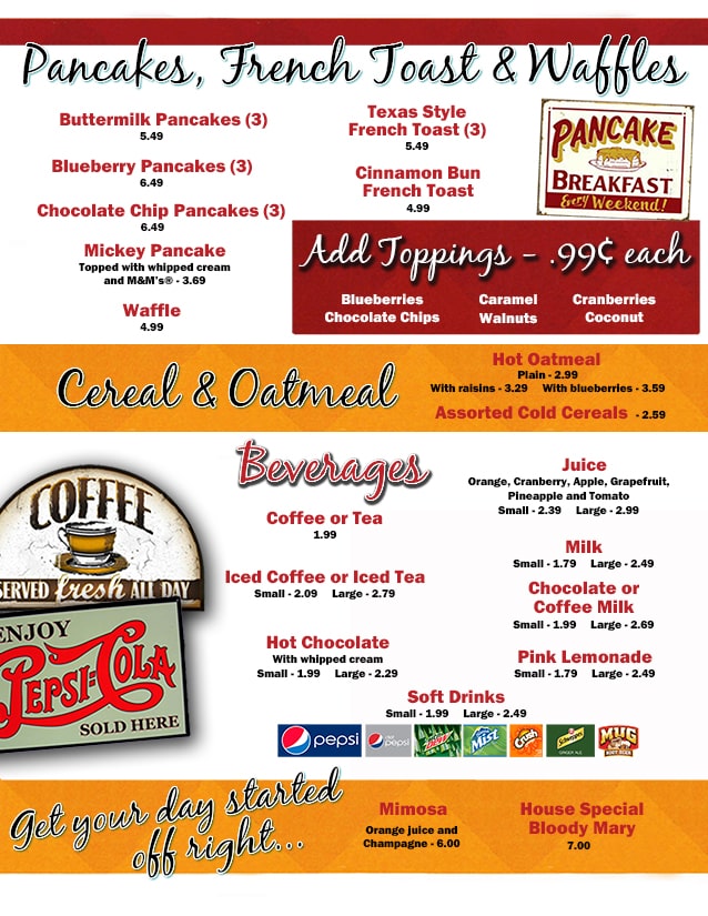 Coffee Shop Breakfast Menu